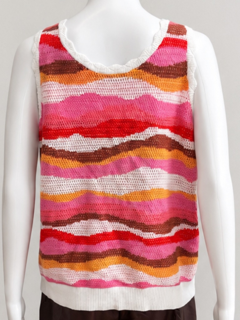 LOFT Striped Knit Tank Top Pink Orange White | Size M - Picture 3 of 7